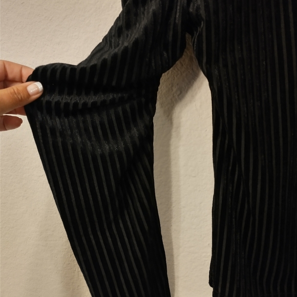 Mock Neck Top Puff Long Sleeve Rib Black Velvet M - Picture 10 of 12